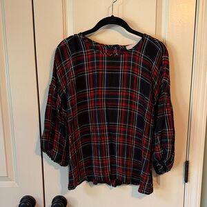 Plaid Scoop-Neck Women’s Top - Black & Red